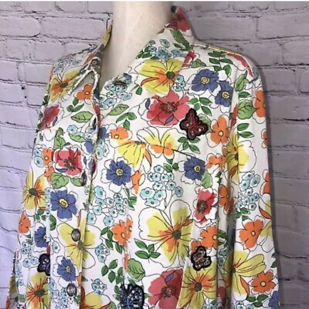 Floral Butterfly Coat Brocade Y2K Embroidered Blazer jacket XL vintage - Picture 1 of 6